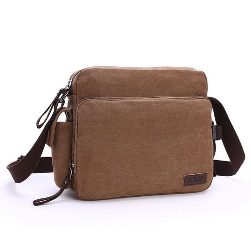 Petit sac bandoulière vintage en toile et cuir Marron