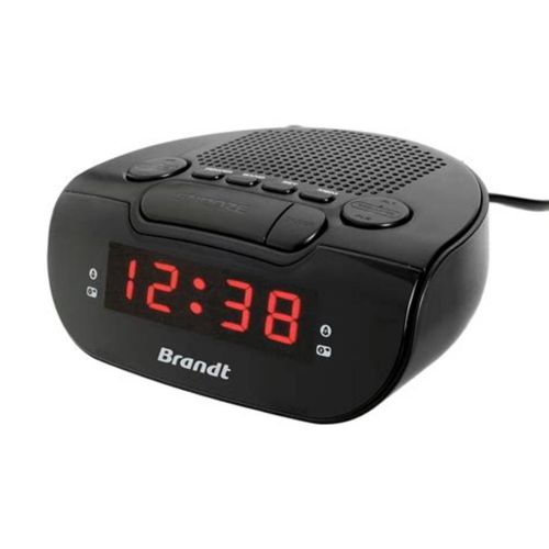 Radio réveil Brandt BCR173 noir Arrêt programmable Affichage LED rouge Système audio Mono alimentation électrique secteur et piles alarme double alarme répétition FM/AM FM / AM