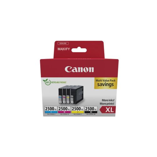 Canon PGI-2500XL BK/C/M/Y Multipack - Pack de 4 - XL - noir, jaune, cyan, magenta - original - réservoir d'encre - pour MAXIFY iB4050, iB4150, MB5150, MB5155, MB5350, MB5450