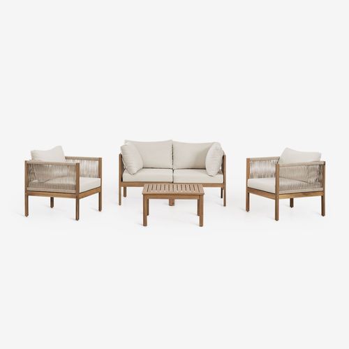 Ensemble De Jardin Avec Canapé Modulable 2 Pièces Avec Accoudoirs, 2 Fauteuils Et Table Basse En Bois D'acacia Branson Brun Acacia