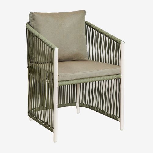 Lot De 4 Chaises De Salle À Manger Avec Accoudoirs En Aluminium Et Corde Tressée Sophie Vert Militaire Clair
