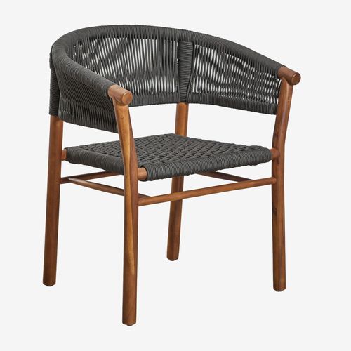 Lot De 2 Chaises De Salle À Manger Avec Accoudoirs En Bois D'acacia Et Corde Tressée Tenay Classic Gris Graphite