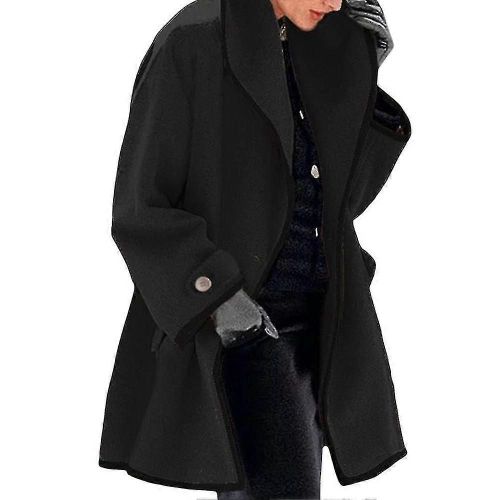 Femmes Automne Hiver Manteau De Laine Hooded Color Block Manteau En Laine À Manches Longues Cardigan Trench Jacket