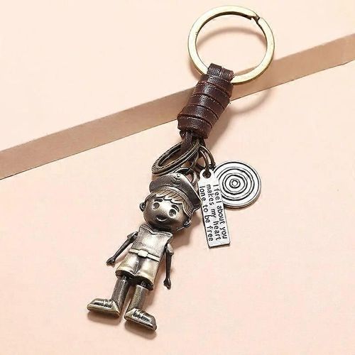 3d Stéréoscopique Mini Retro Punk Vachette Tricoté Porte-Clés Porte-Clés Voiture Décoration Métal Bijoux Garçon Bronze Pendentif Cadeau