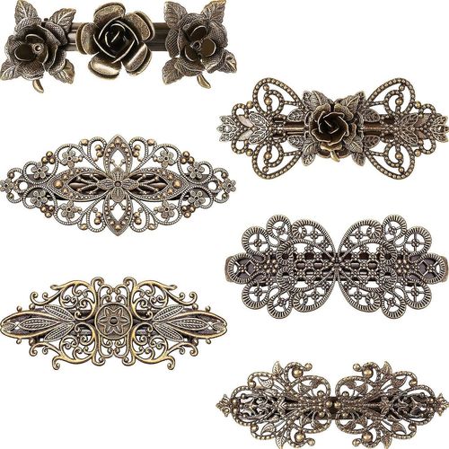 6 Pièces Vintage Hair Barrettes Retro Français Hair Clips Metal Bronze Hair Pins Lh-1
