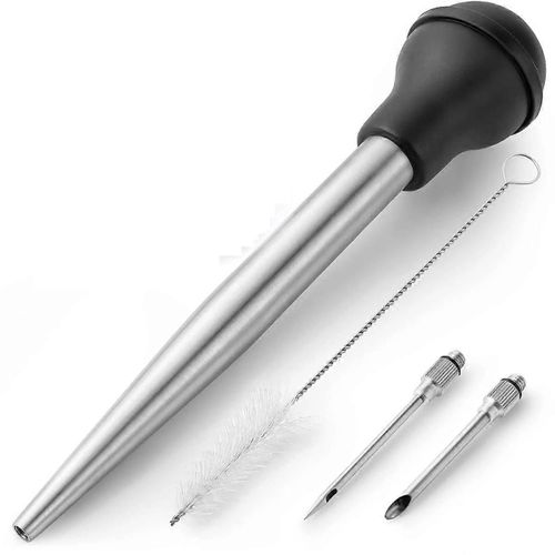 Poire à dinde pour la cuisson Poire à dinde en métal de qualité alimentaire Seringue de viande BBQ Tube de condiment avec aiguilles amovibles et