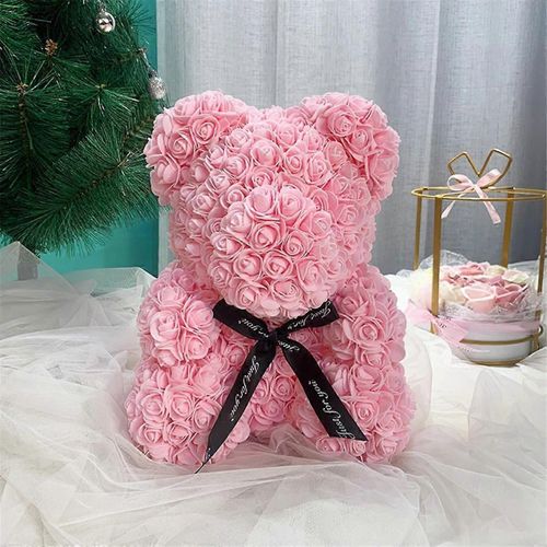 Préservé Fleur Ours Poupée Pe Saint-Valentin Cadeau Ornements Câlin Ours 25cm Mousse Fleur Rose Ours Cadeau-F