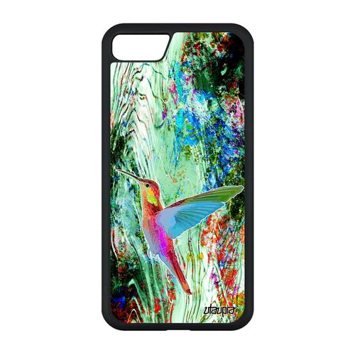 Coque Iphone Se 2022 Silicone Colibri Nature Plumes Design Unique Housse Portable Floral Mobile Oiseau Fleurs Telephone Vert