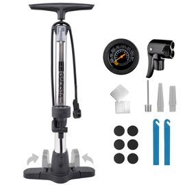 Pompe A Velo En Aluminium 145 Psi-Pompe Velo Avec Double Valve Schrader Et Presta Avec Grand Manomètre Pour Affichage De La Pression, Tuyau Extra Long, Poignée Confortable - Pompe À Vélo