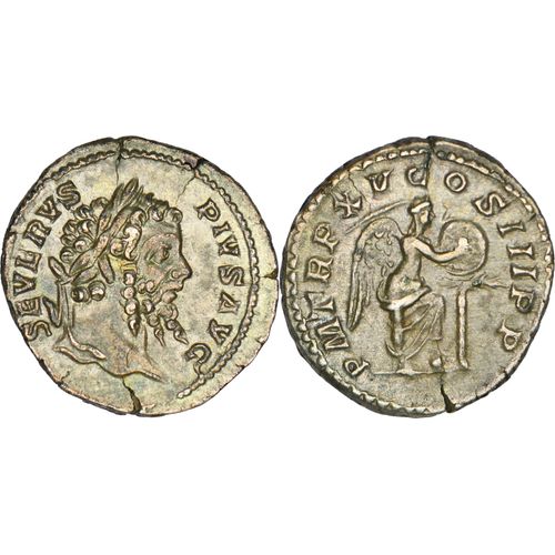 Rome - Denier - Septime Severe - 207 Ad - Victoire Ecrivant Sur Un Bouclier Pose Sur Un Palmier - Qual- Ric.211 - 24-335