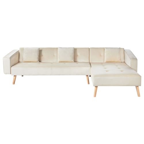 Canapé Angle Côté Gauche Convertible 4 Places En Velours Beige Vadso