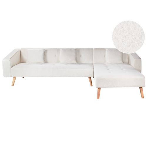 Canapé Angle Côté Gauche Convertible 4 Places En Bouclé Blanc Vadso