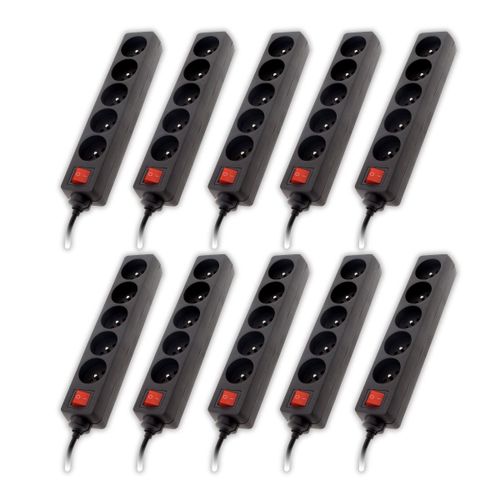 Lot de 10 - Bloc 5 prises 16A 2P+T inter Noir - Zenitech