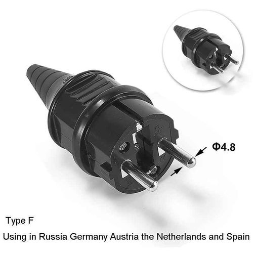 Adaptateur Schuko Rewireable de remplacement de Prise UE,Connecteur de Câble d'Extension d'Alimentation CA,Convertisseur Européen - Type EU Plug-Black 4.8mm