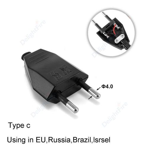 Adaptateur Schuko Rewireable de remplacement de Prise UE,Connecteur de Câble d'Extension d'Alimentation CA,Convertisseur Européen - Type EU Plug-Black 4.0mm