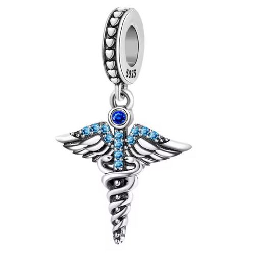 Charm / Breloque / Pendentif Pour Bracelet Caducée En Argent S925 Et Zircons
