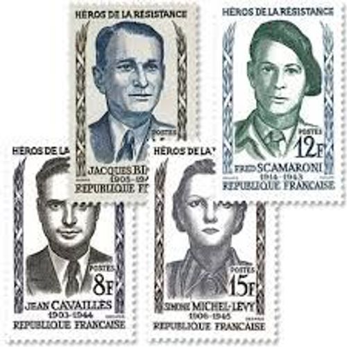Héros De La Résistance : Cavaillès, Scamaroni, Michel Lévy, Bingen Série Complète Année 1958 N° 1157 1158 1159 1160 Yvert Et Tellier Luxe