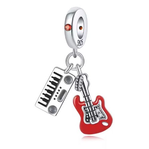 Charm / Breloque / Pendentif Pour Bracelet Piano Et Guitare En Argent S925 Et Zircons