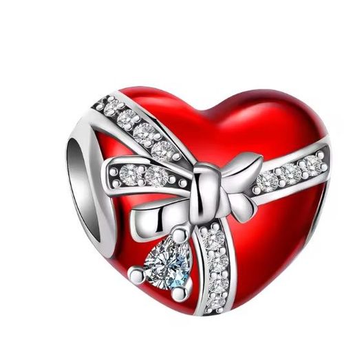 Charm / Breloque / Pendentif Pour Bracelet Coeur Rouge Cadeau En Argent S925 Et Zircons