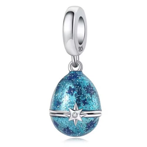 Charm / Breloque / Pendentif Pour Bracelet Oeuf Bleu En Argent S925 Et Zircons