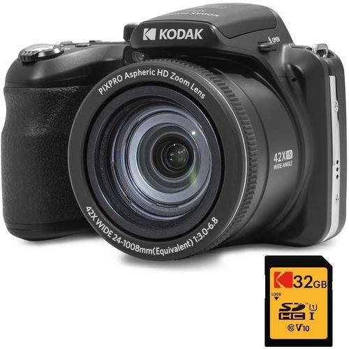 Kodak Pack Numérique Bridge Pixpro Astro Zoom Az425 + Carte Sdhc 32Gb - Appareil Photo 20 Mp, Zoom 42X, Grand Angle, Écran Lcd 3"", Vidéo Full Hd 1080P, Batterie Li-Ion - Noir