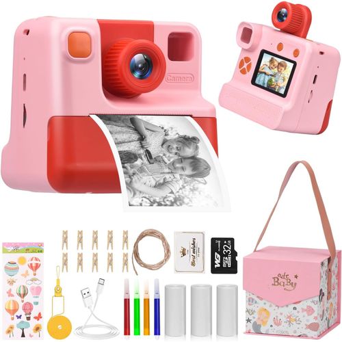 Appareil Photo Instantané Pour Enfants, Appareil Photo Numérique Pour Enfants Avec Papier D'Impression Et Carte Sd De 32 Go Écran De 2,0 Pouces, Caméra Vidéo 1080P Appareil Photo Noir Et Blanc