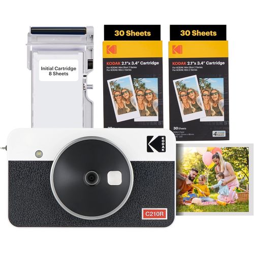 Mini Shot 2 Retro 4Pass 2-In-1 Appareil Photo Instantané Et Imprimante Photo Portable (5,3X8,6Cm) + Paquet Avec 68 Feuilles, Blanc