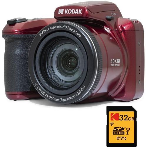 Pack Bridge Numérique Pixpro Astro Zoom Az405 + Carte Sdhc Ultra High Speed U1 32Gb - Appareil Photo 20 Mégapixels, Zoom X40, Grand Angle, Lcd, Vidéo Full Hd 1080P, Ois, Pile Aa - Rouge