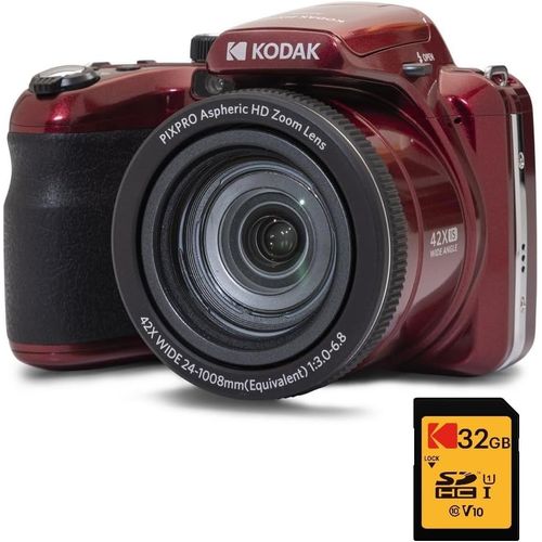 Pack Numérique Bridge Pixpro Astro Zoom Az425 + Carte Sdhc 32Gb - Appareil Photo 20 Mp, Zoom 42X, Grand Angle, Écran Lcd 3"", Vidéo Full Hd 1080P, Batterie Li-Ion - Rouge