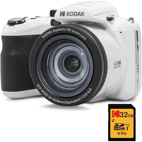 Kodak Pack Numérique Bridge Pixpro Astro Zoom Az425 + Carte Sdhc 32Gb - Appareil Photo 20 Mp, Zoom 42X, Grand Angle, Écran Lcd 3"", Vidéo Full Hd 1080P, Batterie Li-Ion - Blanc