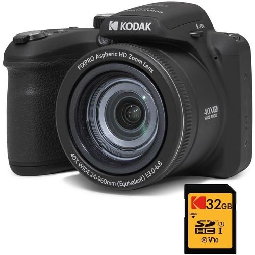 Pack Bridge Numérique Pixpro Astro Zoom Az405 + Carte Sdhc Ultra High Speed U1 32Gb - Appareil Photo 20 Mégapixels, Zoom X40, Grand Angle, Lcd, Vidéo Full Hd 1080P, Ois, Pile Aa - Noir