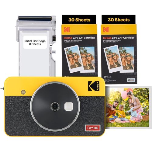 Mini Shot 2 Retro 4Pass 2-In-1 Appareil Photo Instantané Et Imprimante Photo Portable (5,3X8,6Cm) + Paquet Avec 68 Feuilles, Jaune