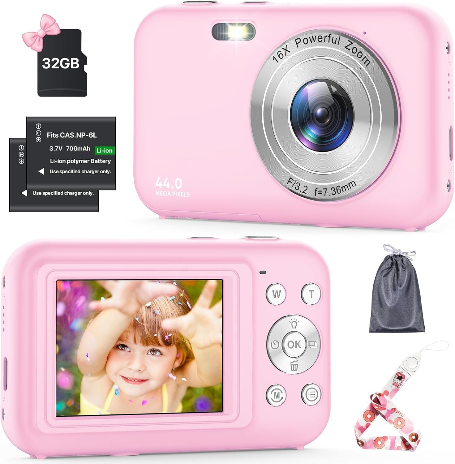 Appareil Photo Numérique, Appareil Photo Compact 4K 64 MP Avec Carte SD De 32 Go, Zoom 18X, 2 Piles, Petites Caméras De Vlogging Pour Enfants, Garçons, Filles, Adultes, Adolescents (Noir