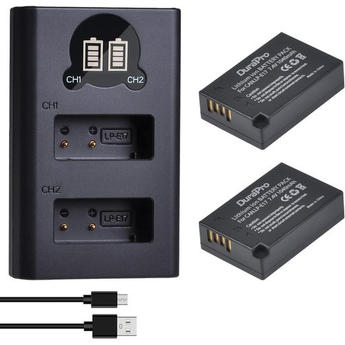 Lot De 2 Batteries Lp-E17 + Double Chargeur Lcd Usb Avec Port De Type C Pour Appareils Photo Numériques Canon Eos M3 M5 M6 200D 250D 750D 760D 800D Rebel T6I T6S 8000D 9000D