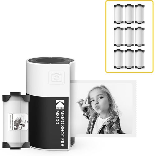 Memo Shot Era Cadeau Noel - Appareil Photo Numérique Instantané & Imprimante Photo, Blanc (Appareil Photo Avec 1 Rouleau De Rouleau De Papier Photo One-Touch + 9 Rouleaux De Papier Photo Set)