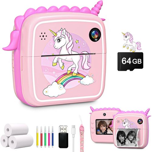 64Gb Appareil Photo Enfant Instantanée, 50Mp Appareil Photo Numérique Instantané Avec 16X Zoom, 2.4"" 1080P Caméra Vidéo Enfant Cadeaux Jouets Pour 3 4 5 6 8 7 9 10 11 12 Filles Garçons-Rose