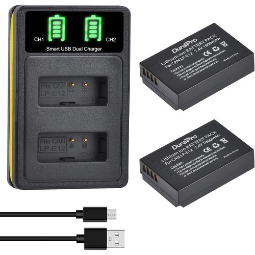 1800Mah 2Pcs Lp-E12 Lp E12 Batterie + Lcd Double Chargeur Usb Pour Canon Lp-E12 Et Eos M, Eos M2, Eos M10, Eos M50, Eos Rebelle Sl1, Eos 100D Appareils Photo Numériques