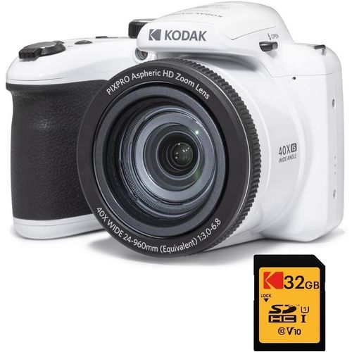 Pack Bridge Numérique Pixpro Astro Zoom Az405 + Carte Sdhc Ultra High Speed U1 32Gb - Appareil Photo 20 Mégapixels, Zoom X40, Grand Angle, Lcd, Vidéo Full Hd 1080P, Ois, Pile Aa - Blanc