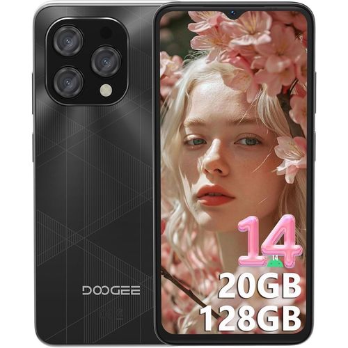 N55 Plus Telephone Portable 6,56"" Hd+ 90Hz, Smartphones Android 14 Avec 20Go Ram + 128Go Rom, Telephone Portable Pas Cher Octa-Core, Téléphone 5150 Mah, Dual 4G Nano Sim/Face Id/Otg, Noir