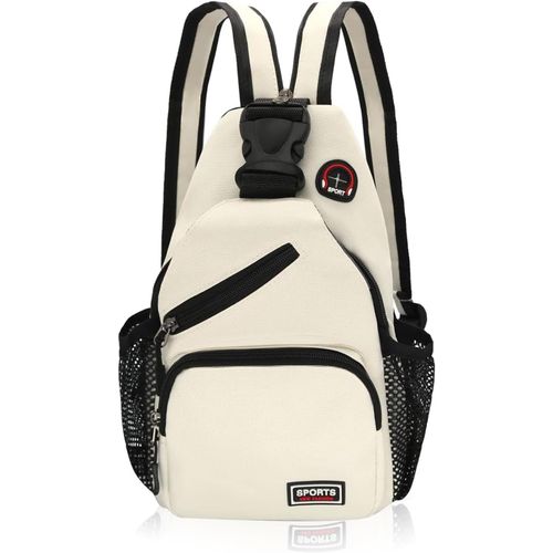 Sac De Poitrine Femme, Sacs Bandoulière Homme Avec Trou Pour Écouteurs, Sac Poitrine Petit En Toile Oxford, Blanc Imperméable Sac A Dos Pour Excursion Camping Voyage Cyclisme