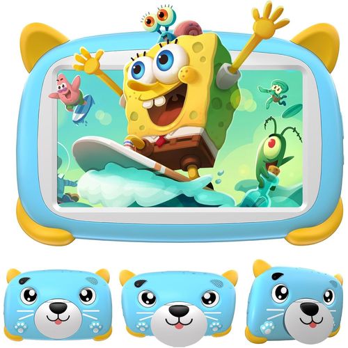 U7 Tablette Enfants 7 Pouces Avec Wifi¿Tablette Android Avec Gms Certified¿4Gb Ram 64Gb Rom/Tf 1Tb Tablette Tactile,Double Caméra Contrôle Parental Tablette Éducative Avec Kid-Proof Étui(Blau)