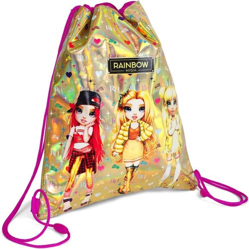 Sac A Dos Rainbow High Avec Cordon De Serrage Pour Fille - Sac De Voyage Enfant Pailleté Or Fuchsia Chaussures Piscine Gym - Sac De Sport Imperméable De Qualité Ruby Poppy Sunny - 39X31 Cm