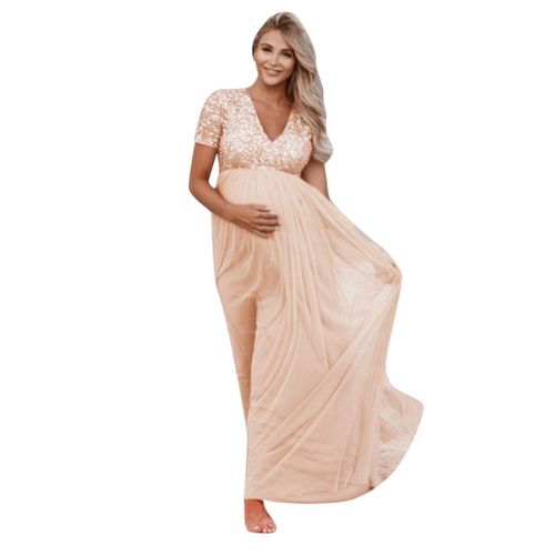 Robe De Grossesse À Paillettes À Manches Courtes Pour Femmes,Vêtements De Plage,Vêtements De Maternité Sexy,Accessoires De Photographie,Mode
