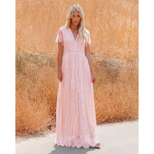 Altervêtements D'été Pour Femmes,Col En V,Dentelle Blanche,Boho,Manches Courtes,Vêtements De Plage Décontractés Dame Maxi Robe De Grossesse,Robe Éducative