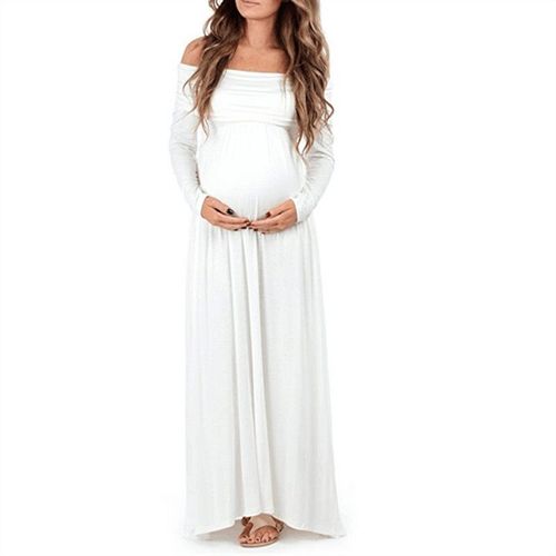 Robe Longue À Manches Longues Pour Femmes Enceintes,Robe De Mère,Col Un Mot,Mode Sexy,Vêtements Photo,