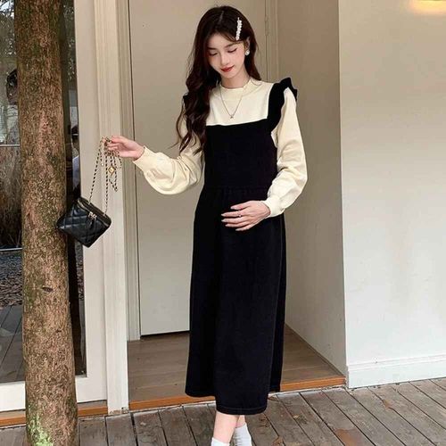 Alterfur S-Faux Vêtements Deux Pièces Pour Femme Enceinte,Robes De Grossesse Avec Couture,Manches Sulf,Automne Et Hiver