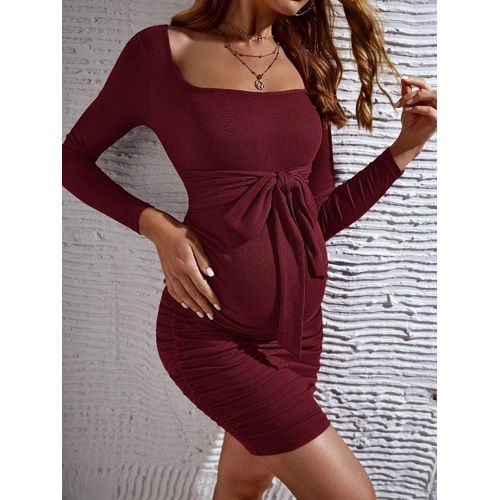 Robe Froncée À Col Carré Et Nministériels D Papillon Pour Femme Enceinte,Tenue De Soirée Décontractée,Vêtement De Grossesse