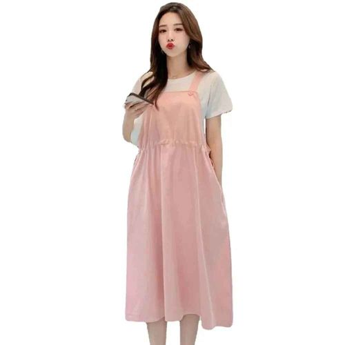 Ensemble De Vêtements D'été Décontractés Pour Femmes Enceintes,T-Shirt De Grossesse,Robe À Bretelles,Longues Robes À Manches Courtes,Mode,2 Pièces