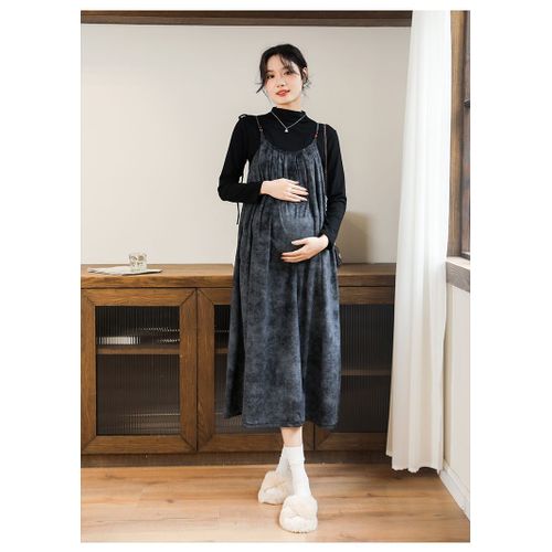 Robe Longue De Style Coréen Pour Femmes Enceintes,Vêtements D'automne Et D'hiver,Robe De Grossesse Vintage,Grande Taille,Bretelles Alterstrap