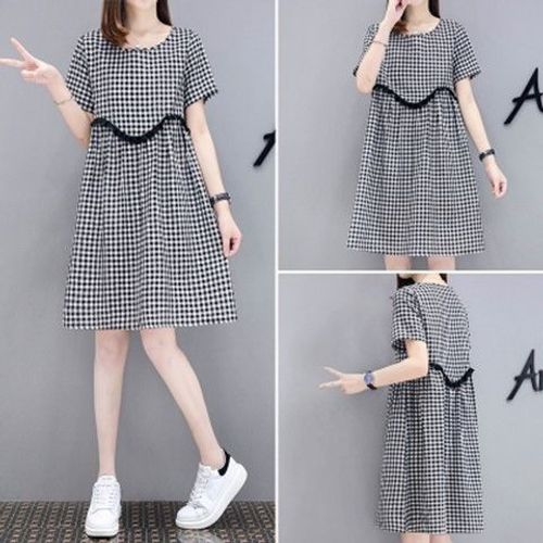 Robe Alteradt-Fit À Manches Courtes,Jupe Trapèze,Haut À La Mode
